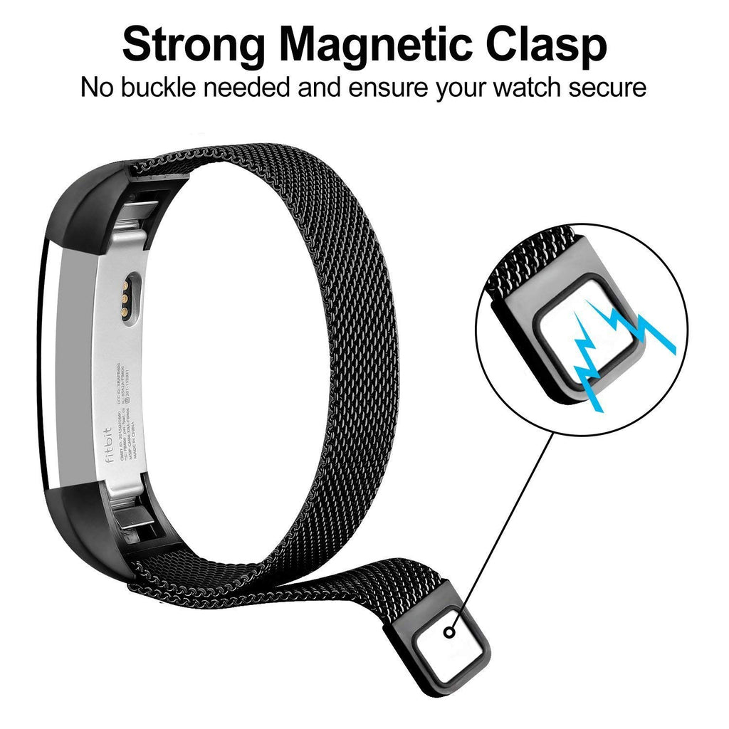 Black Replacement Straps Bands Compatible For Fitbit Alta and Alta HR, Milanese Strap Wristbands