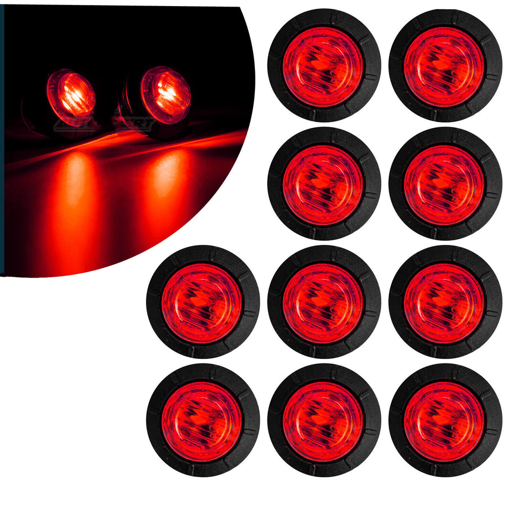 10X Round Marker Lights Red LED Truck Trailer Side Clearance Indicators Light