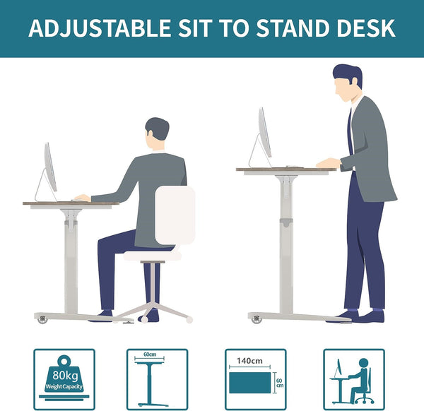 Manual Standing Desk Adjustable Height 140CM Black