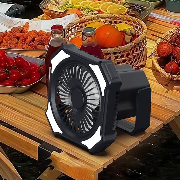 Camping Fan with LED Lantern Black