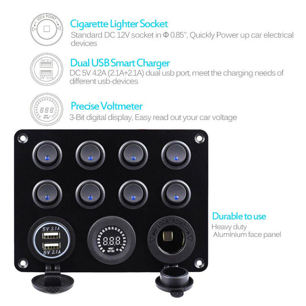8 Gang Waterproof Car Auto LED Rocker Switch Panel
