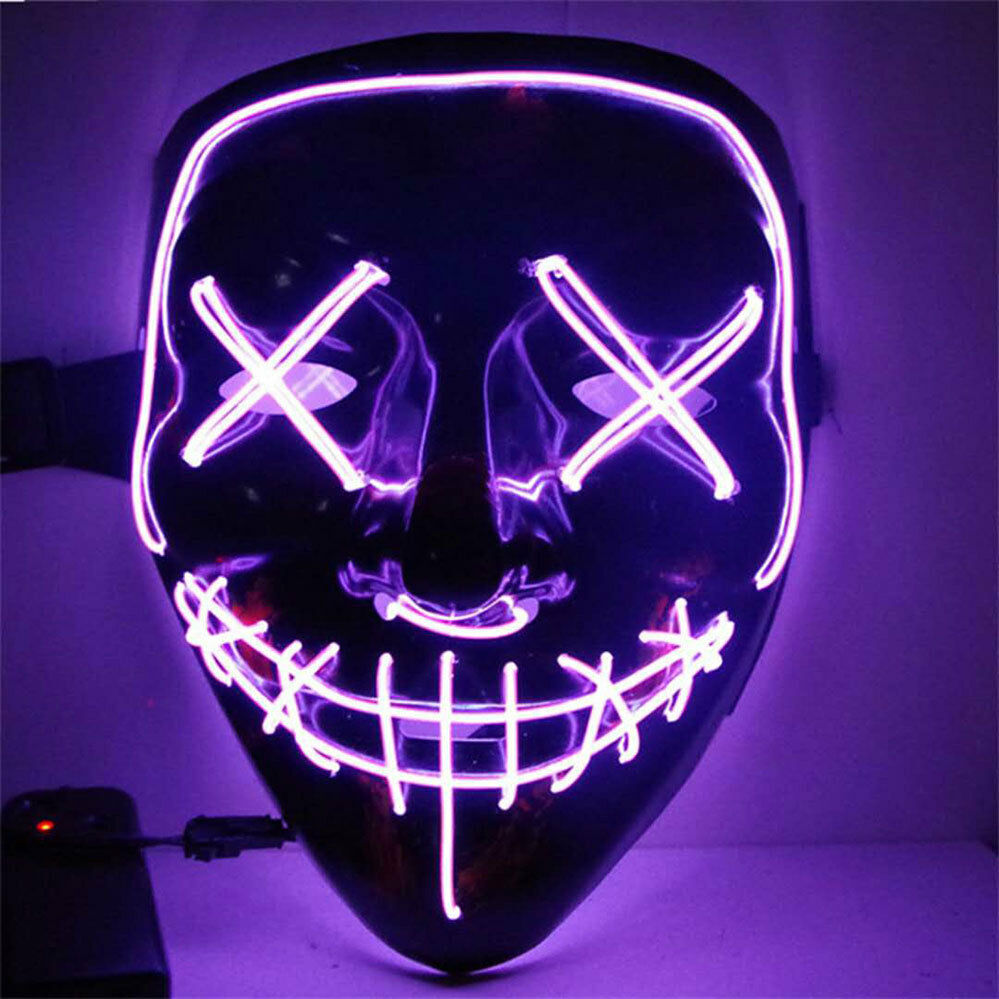 Cosplay Led Costume Wire Light Up Fluorescent Mask Halloween Scary The Purge