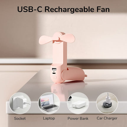 Handheld Mini Fan Portable USB Pocket Fan with Power Bank, Flashlight