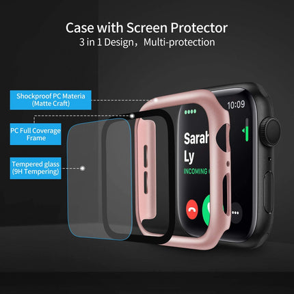For Apple Watch 42mm Case+Tempered Glass Screen Protector Series 1 2 3