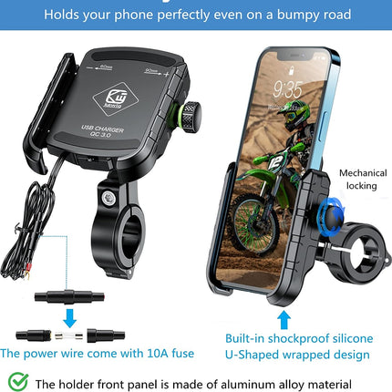 Motorcycle Motorbike Phone Mount Charger USB QC 3.0 36W Fast Charging Port