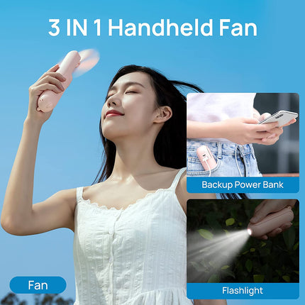 Handheld Mini Fan Portable USB Pocket Fan with Power Bank, Flashlight