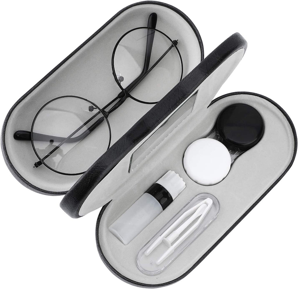 Double Eyeglass Case, Contact Lens Case with Mirror Tweezers Remover