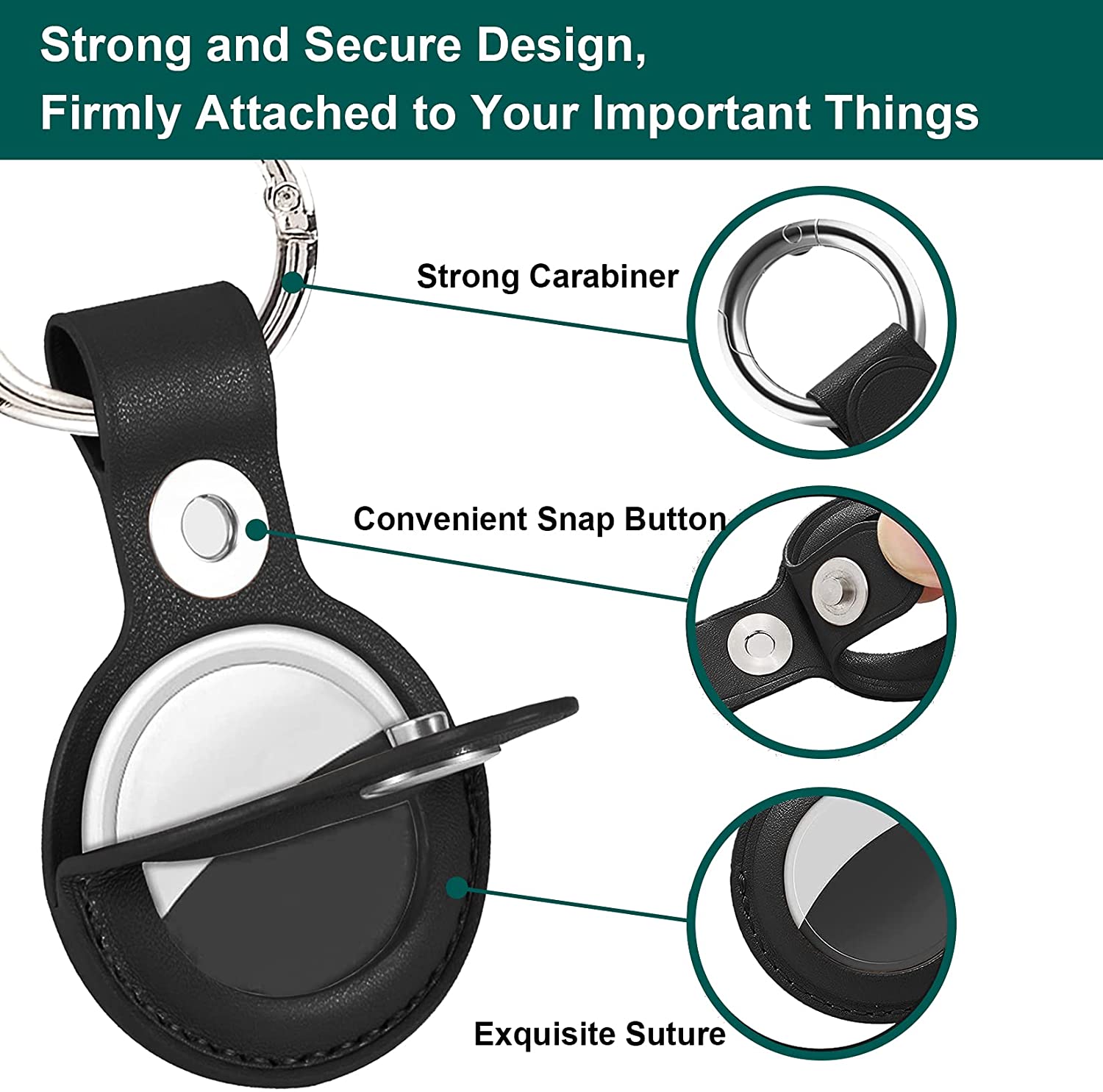 AirTag PU Leather Case Keyring Black salelink.co.nz
