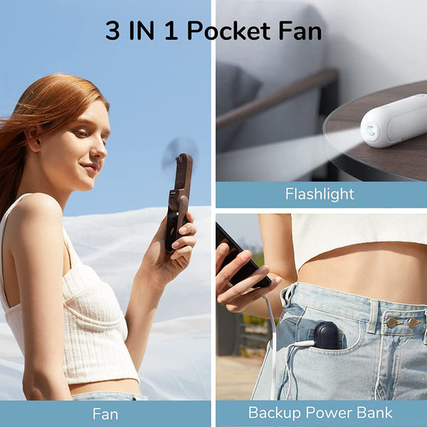 Handheld Mini Fan Portable USB Pocket Fan with Power Bank, Flashlight