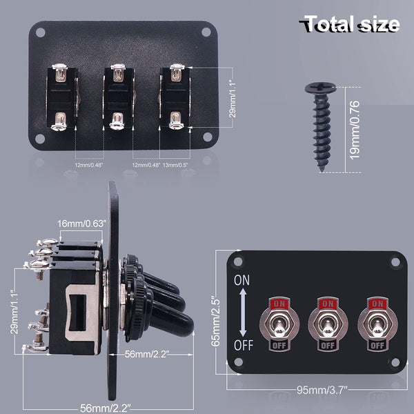 ON/Off Switch 3 Gang Rocker Toggle Switch Metal Panel