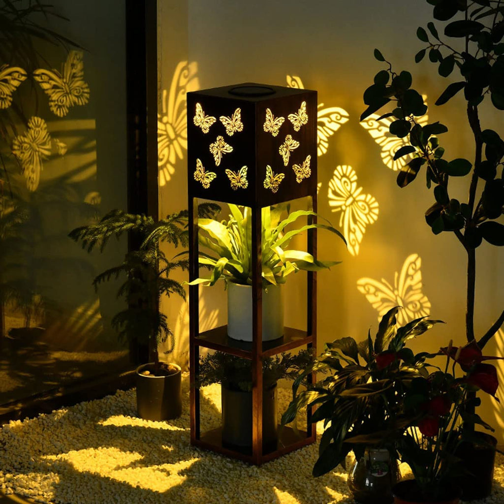 Butterfly Solar Light 2 Tier Flower Plant Stand