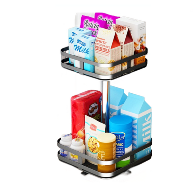 2 Tier Lazy Susan Rotating Spice Rack Kitchen Organiser Shelf