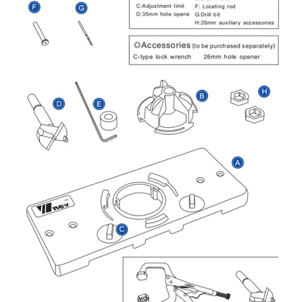 Concealed 35mm Cup Style Hinge Jig Boring Hole Drill Guide with Drill Bit Wood - salelink.co.nz