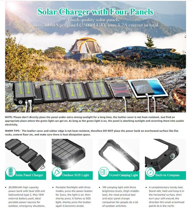 20000mAh Solar Charger Power Bank - salelink.co.nz