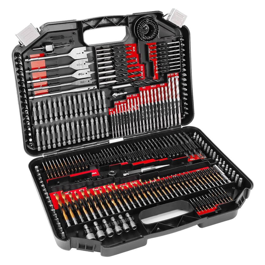 246PC Combination Drill Bit Set Screw Bits Titanium for Metal Wood Masonry