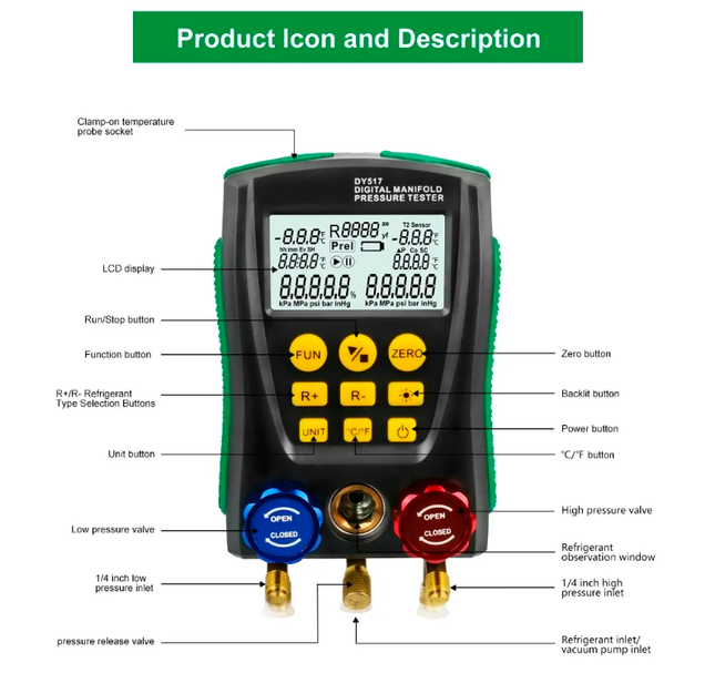 Digital Manifold Air Pressure Gauge Set