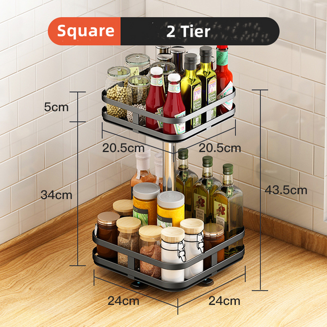 2 Tier Lazy Susan Rotating Spice Rack Kitchen Organiser Shelf