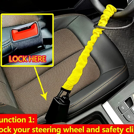 Steering Wheel Lock Seat Belt Lock Universal Anti Theft Car Device Yellow