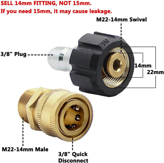 Pressure Washer Adapter Set, Quick Disconnect Kit, M22 Swivel to 3/8'' Quick Connect 3/4" to Quick Release - salelink.co.nz