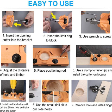 Concealed 35mm Cup Style Hinge Jig Boring Hole Drill Guide with Drill Bit Wood - salelink.co.nz