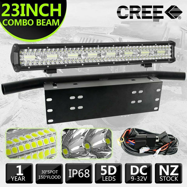 23inch CREE LED Light Bar Tri Row Combo + 23'' Number Plate Frame Mount Bracket