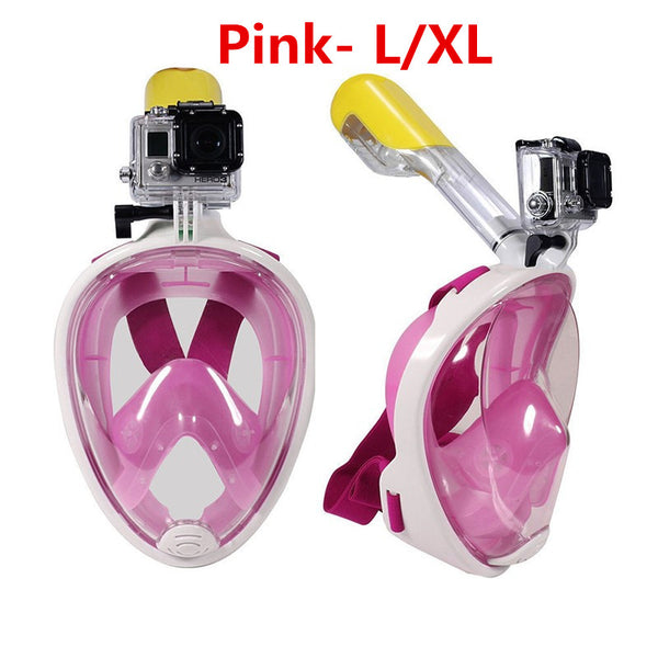 Pink - L/XL Snorkeling Mask Full Face Mask Gopro compatible