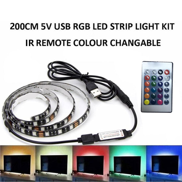 200cm SMD 5050 USB LED Strip Lights Waterproof TV Back Light RGB Party Decor - salelink.co.nz