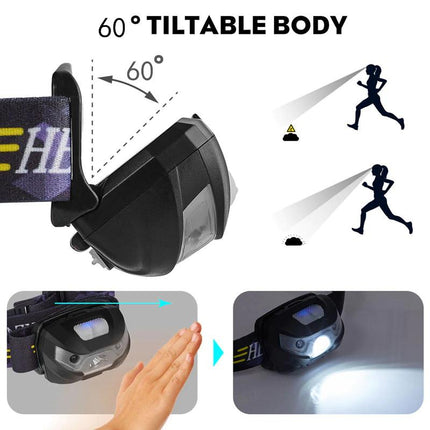 LED Head Torch Fishing Headlight Headlamp Motion Sensor - salelink.co.nz