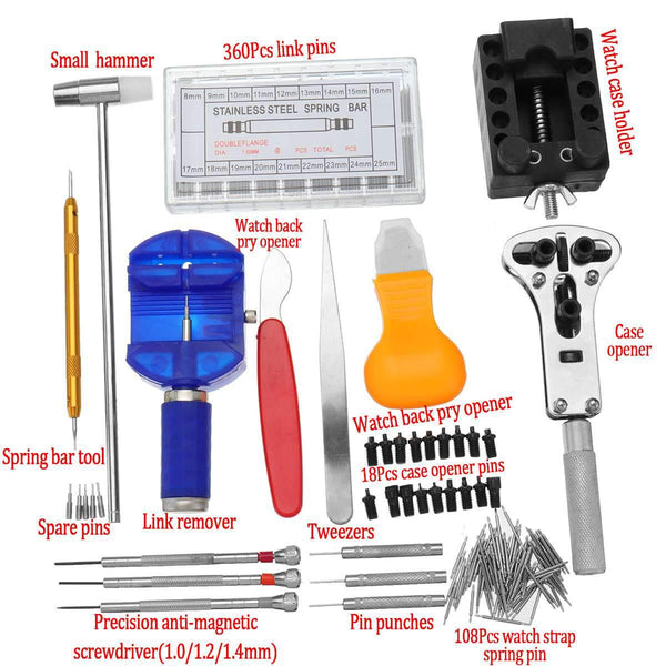 506pcs Watch Repair Tool Kit Back Case Opener Remover Spring Pin Bars Watchmaker