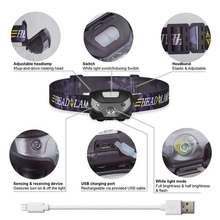 LED Head Torch Fishing Headlight Headlamp Motion Sensor - salelink.co.nz