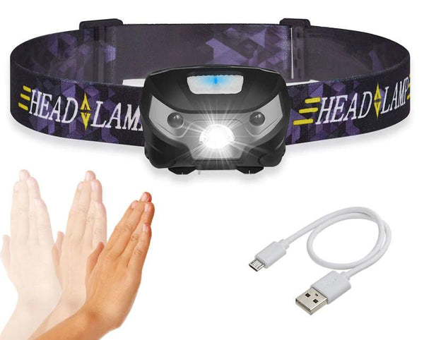 LED Head Torch Fishing Headlight Headlamp Motion Sensor