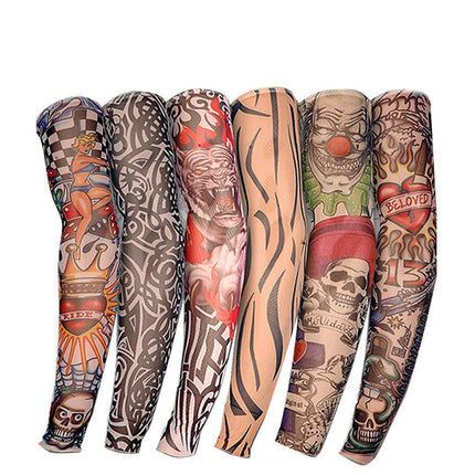 Pack of 6 Arm Sleeve Stretch Costume Fake Tattoo Stocking - salelink.co.nz