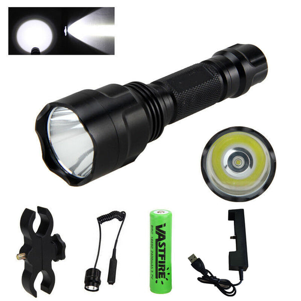 Tactical White Flashlight Hunting Torch Light Camping Lamp Scope Mount