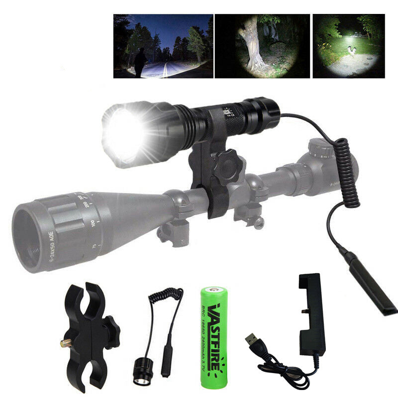 Tactical White Flashlight Hunting Torch Light Camping Lamp Scope Mount