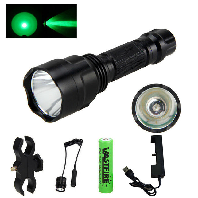 Tactical Green Flashlight Hunting Torch Light Camping Lamp Scope Gun Mount - salelink.co.nz
