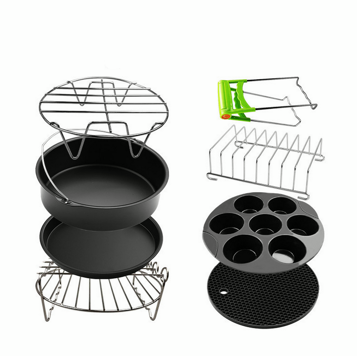 8PCS 8" Air Fryer Frying Cage Dish Baking Pan Rack Pizza Tray Pot Accessories