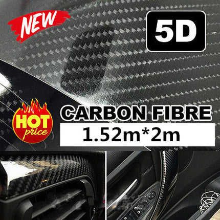 5D 1.52M x 200cm Gloss Black Carbon Fibre Fiber Vinyl Car Wrap Air Release Film