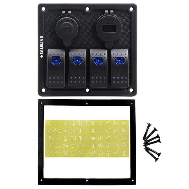 4 Gang LED Rocker Switch Panel Circuit Breakers Charger Car 12V 24V - salelink.co.nz