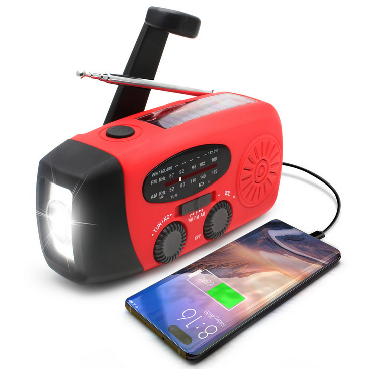 Emergency Solar Light Hand Crank Dynamo FM Radio Flashlight USB Power Bank