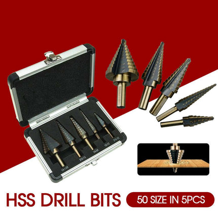 5PCS HSS Step Steel Cone Drill Titanium Bits Set - salelink.co.nz