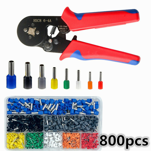 800PCS Crimp Terminals + 1PCS Wire Crimping Pliers Tool Ferrule Crimper 0.25-10mm2