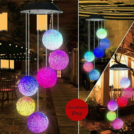 Hanging Wind Chimes Solar Powered LED Light Colour Changing Garden Outdoor Decor - salelink.co.nz