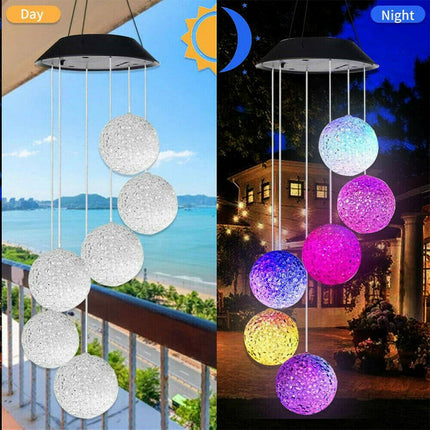 Hanging Wind Chimes Solar Powered LED Light Colour Changing Garden Outdoor Decor - salelink.co.nz