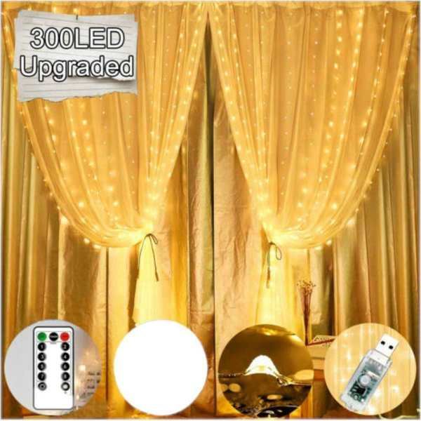 300 LED Curtain String Fairy Light Christmas Light