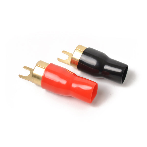 4 Pack Car Audio Power Ground Wire Fork Terminals Brass 1/0 Gauge Connectors Red and Black Boots