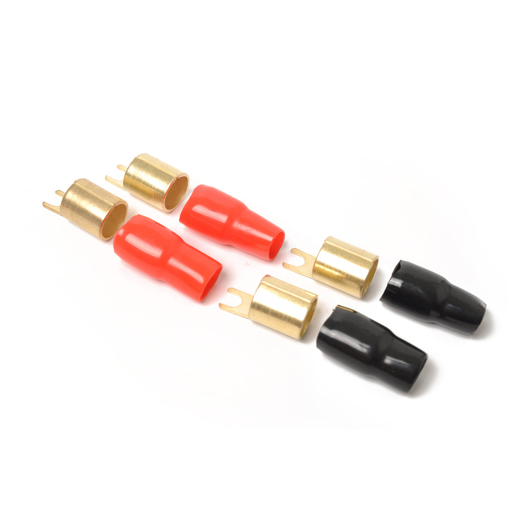 4 Pack Car Audio Power Ground Wire Fork Terminals Brass 1/0 Gauge Connectors Red and Black Boots