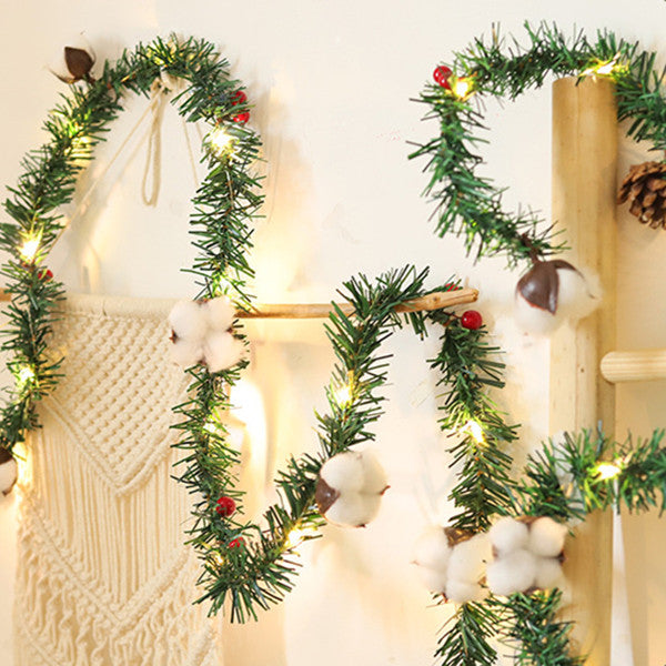 5M Artificial Christmas Wreath Green String Lights Cotton Pine Cones - salelink.co.nz