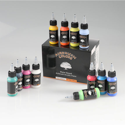 12 Colours 30ml Acrylic Airbrush Paint Set - salelink.co.nz