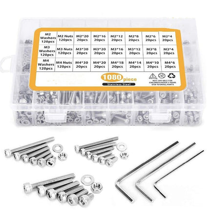 1080Pcs M2 M3 M4 Hex Button Head Socket Screw Stainless Steel - salelink.co.nz