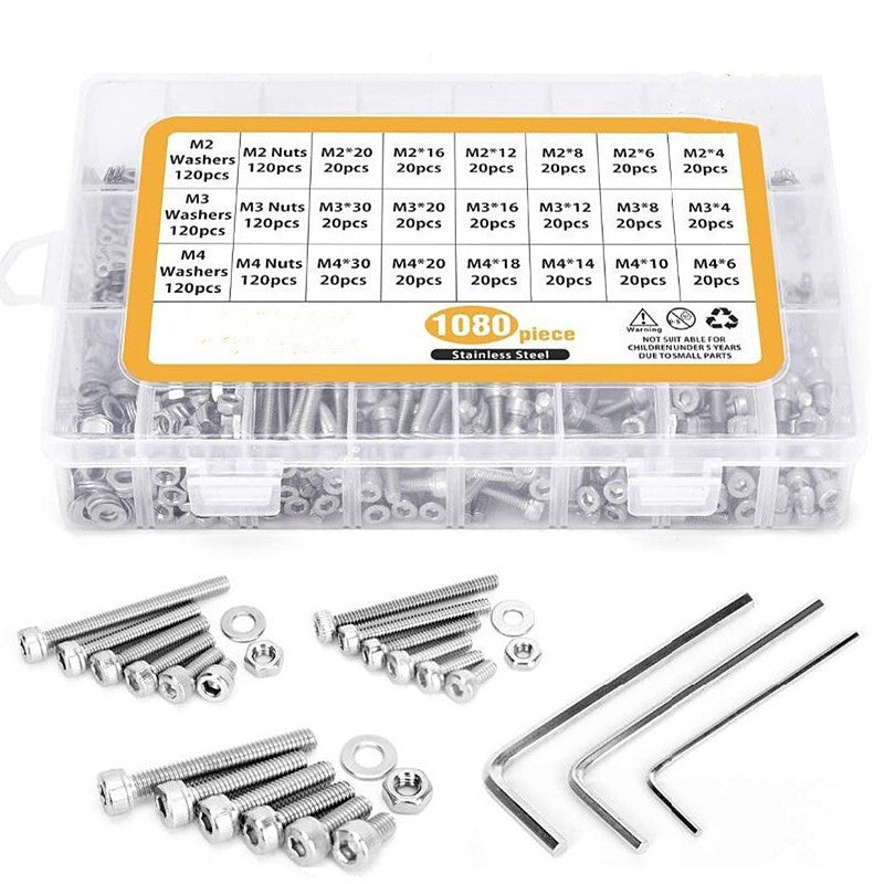 1080Pcs M2 M3 M4 Hex Button Head Socket Screw Stainless Steel